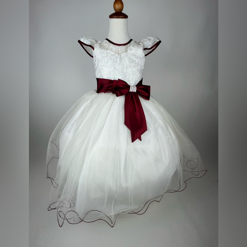 Girls beige/maroon party dress sz 4